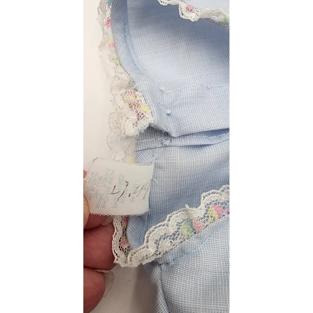 Vintage Baby Girl Blue‎ Dress Ruffle Pastel Lace Trimmed Floral Cottagecore 9M